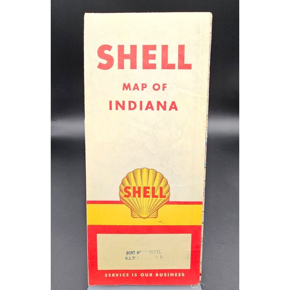 Vintage Shell‎ Map of Indiana 1950 Gas Station Fort Meigs Motel Ohio